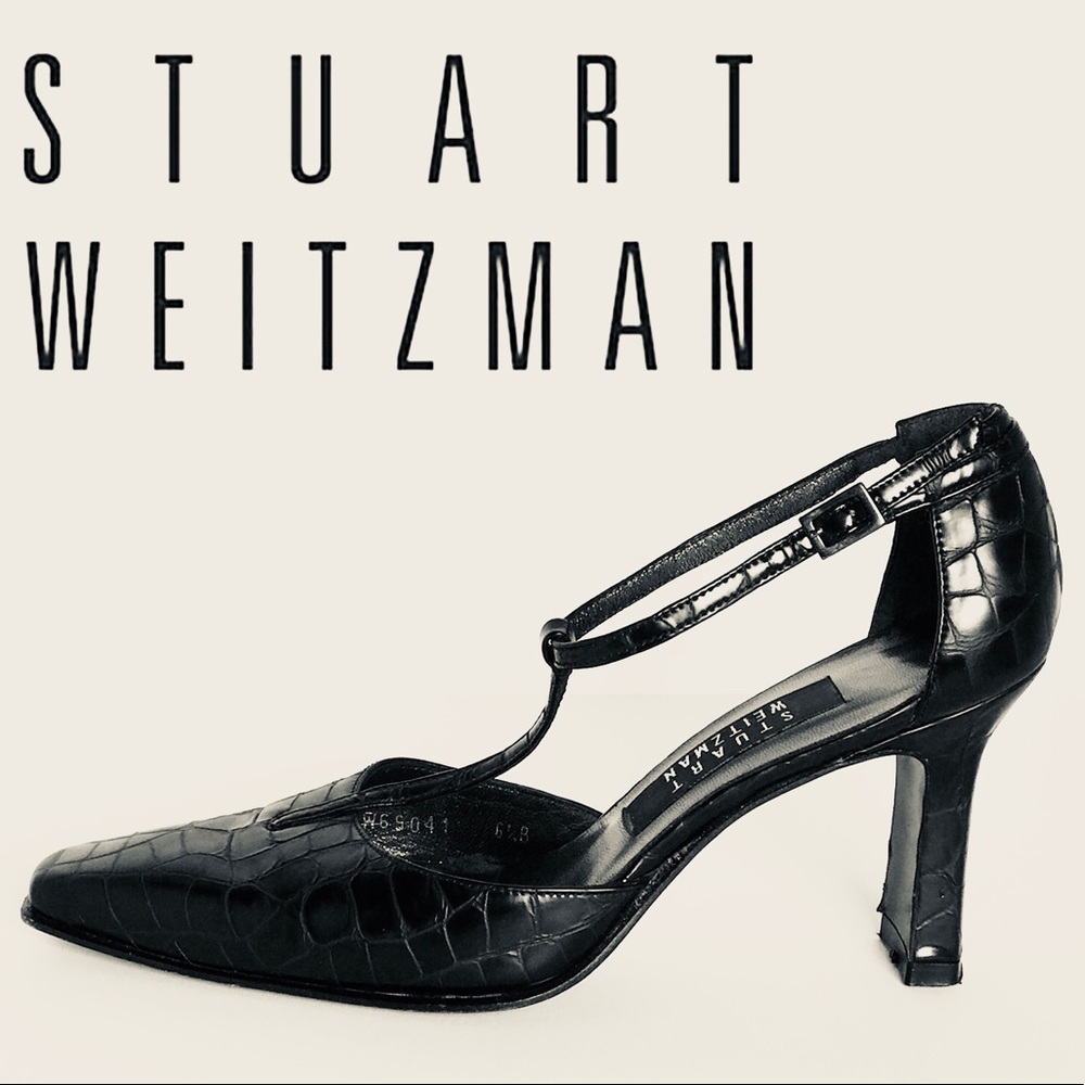 🎉Vintage, Stunning Stuart Weitzman Black Leather Ankle Strappy Heels